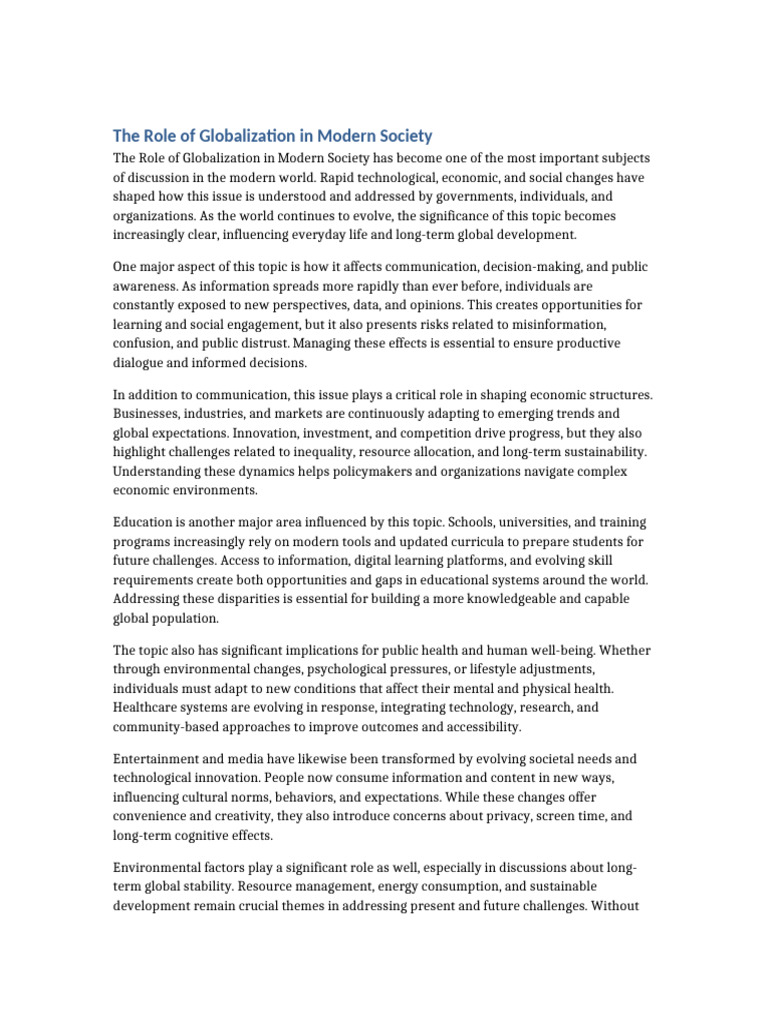 Impact of Globalization on Society | PDF | Sustainability | Globalization