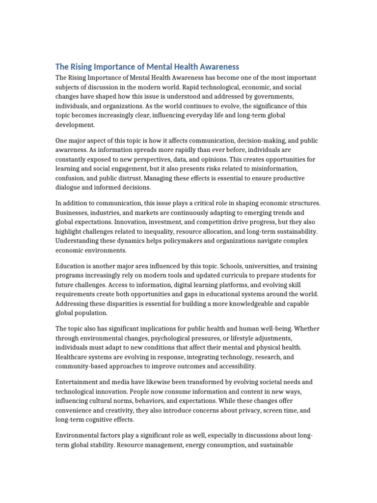 The Rising Importance of Mental Health Awareness | PDF | Sustainability ...
