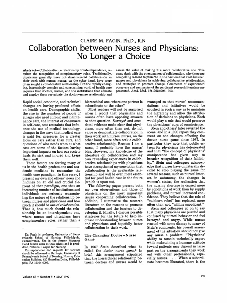 Collaboration Between Nurses and Physicians No.2 (1) | PDF
