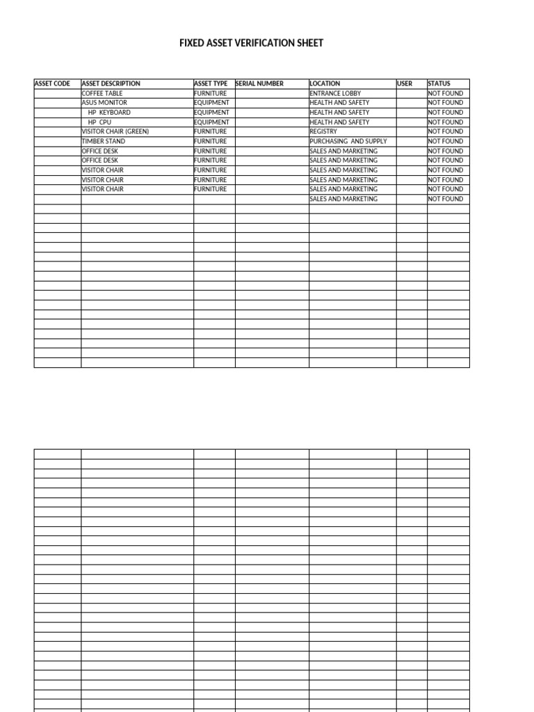 Fixed Asset Verification Sheet | PDF