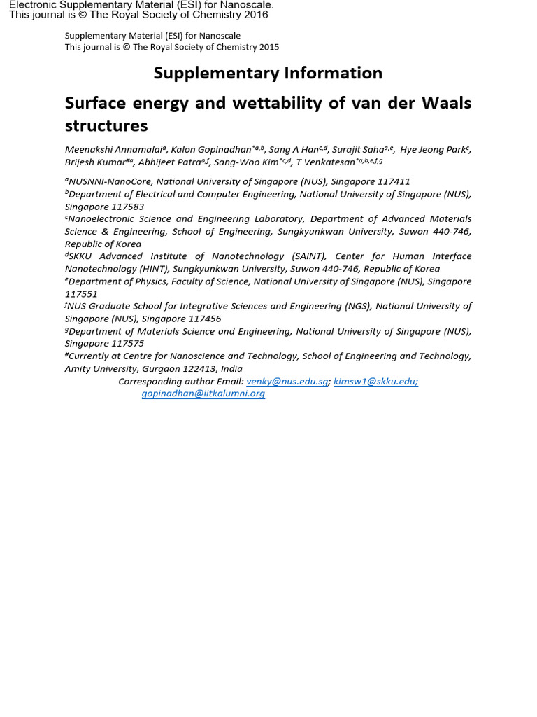 Surface Energy and Wettability of Van Der Waals | PDF | Chemical ...
