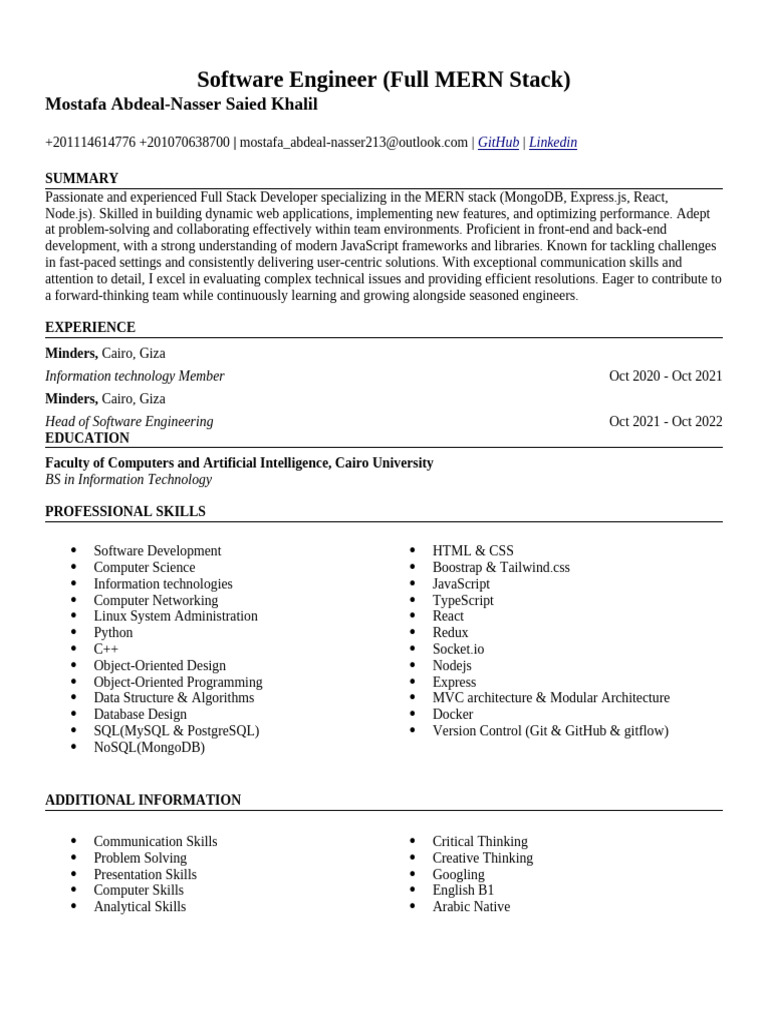 Full Stack MERN Developer Resume | PDF | Systems Architecture ...