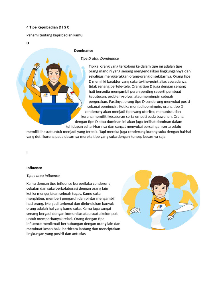 Pahami 4 Tipe Kepribadian DISC | PDF