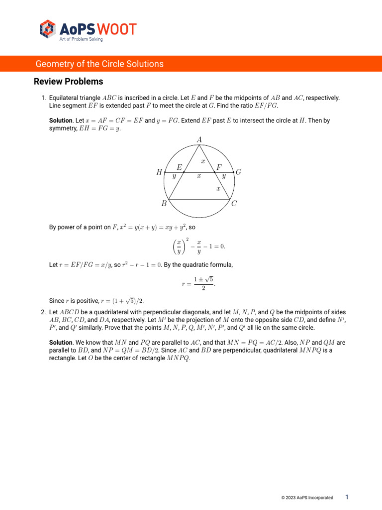 Circle Geometry Problem Solutions | PDF | Circle | Pi