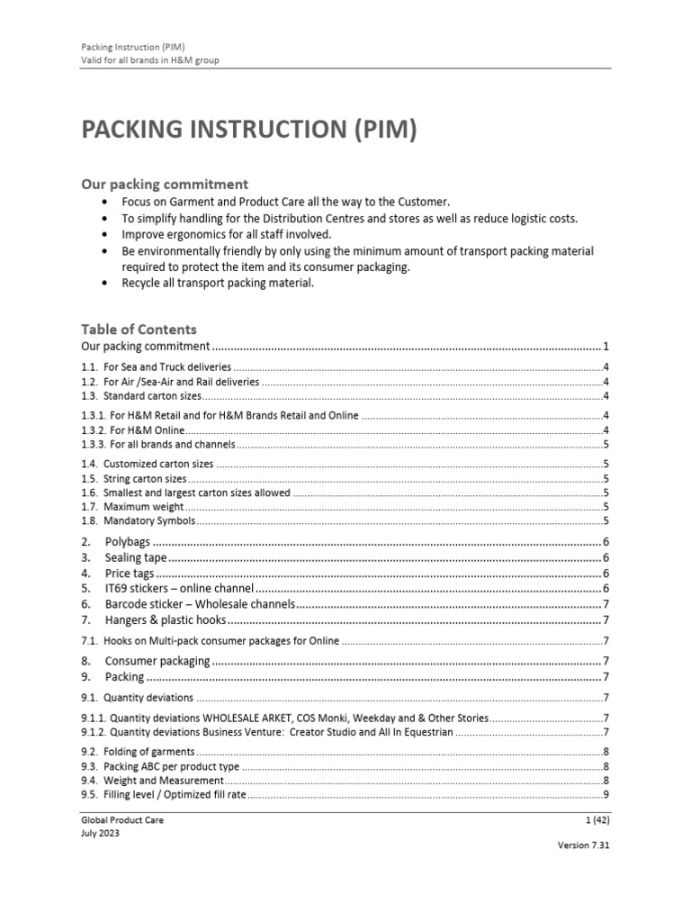 Packing Instruction Manual Version 7.31 | PDF