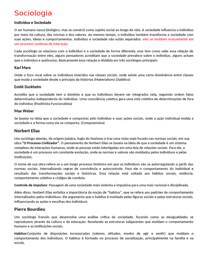 Indivíduo e Sociedade: Teorias Sociológicas | PDF | Sociologia | Sociedade