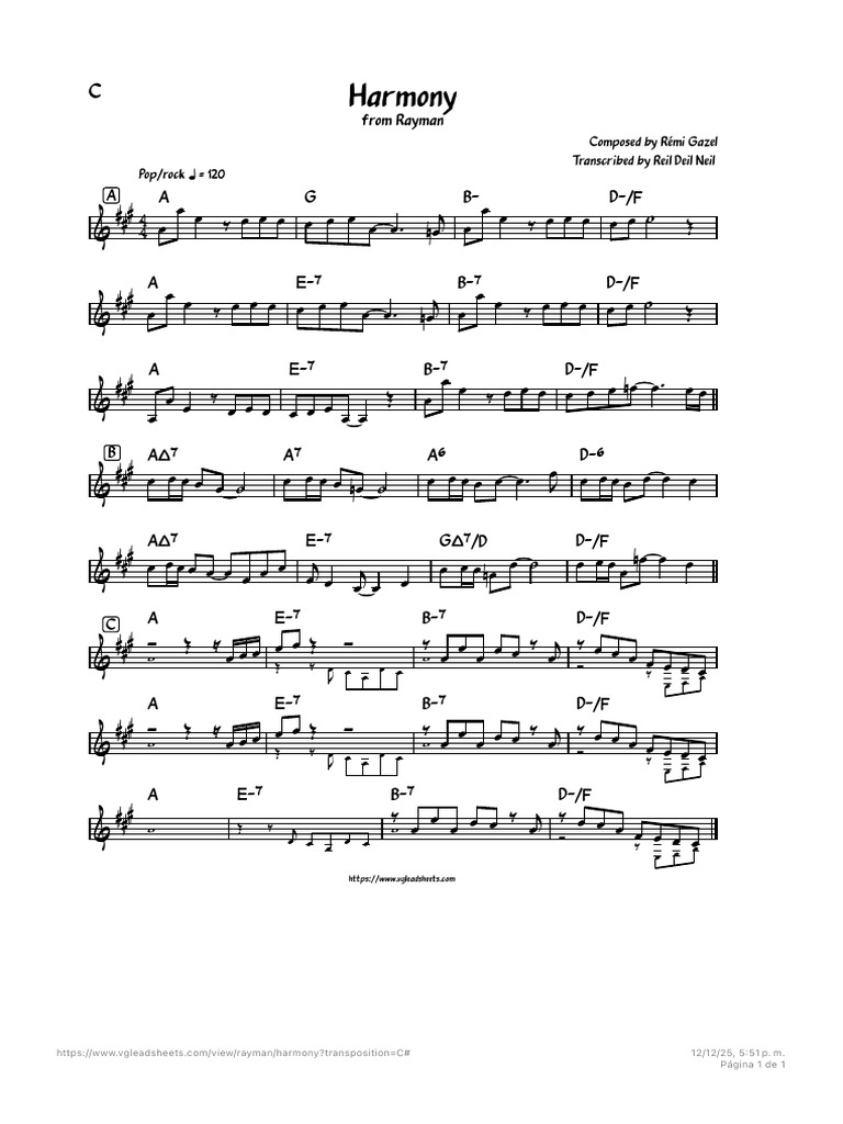 Rayman - Harmony | VGLeadSheets.com - Lead Sheets for Video Game Music ...