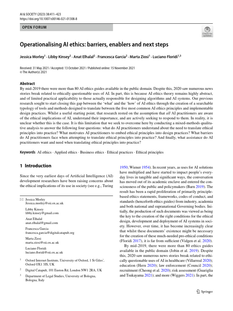 Operationalising AI Ethics - Barriers, Enables and Next Steps | PDF ...