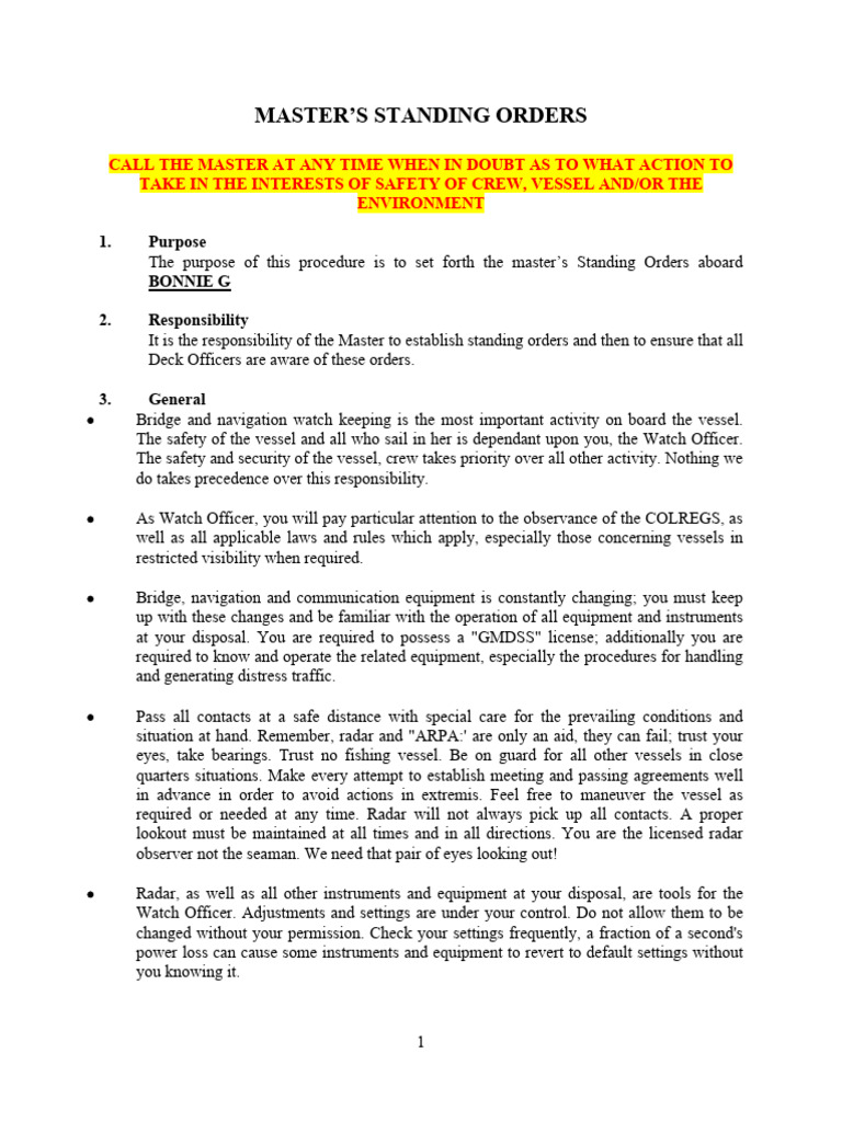 Master Standing Orders - Bonnie G-Rel | PDF | Navigation | Shipping