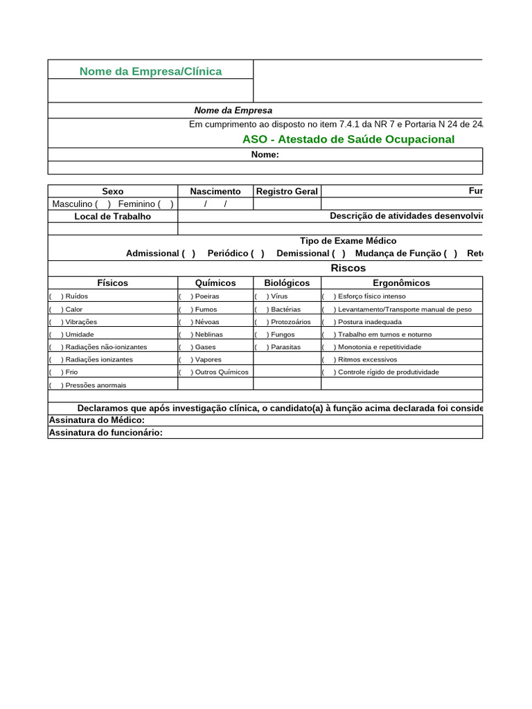 Atestado de Saúde Ocupacional (ASO) | PDF