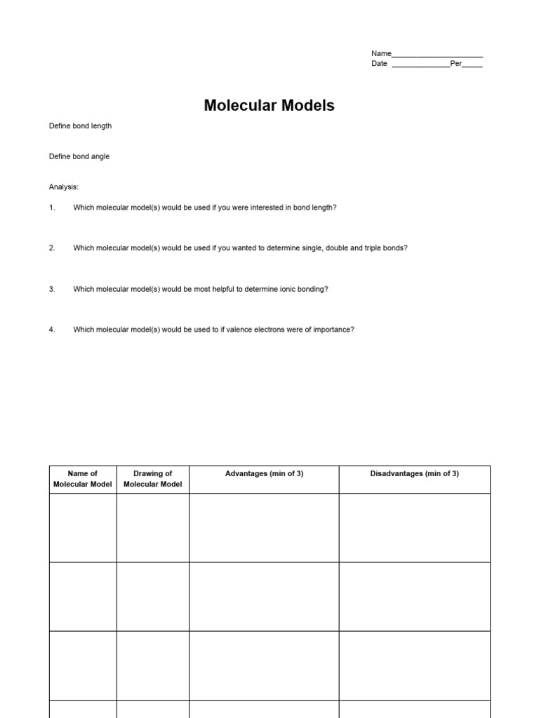 Molecular Models: Bond Length & Angles | PDF