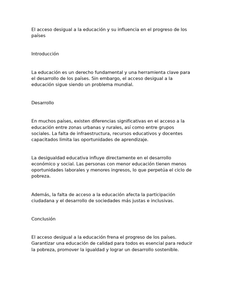 El Acceso Desigual A La Educación y Su Influencia en El Progreso de Los ...