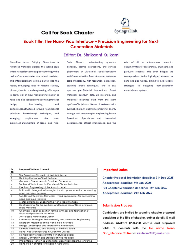 Call for Chapters: Nano-Pico Interface | PDF | Nanotechnology ...