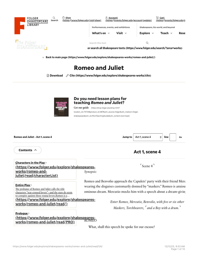 Romeo and Juliet Act 1 Scene 4 Summary | PDF | Characters In Romeo And ...