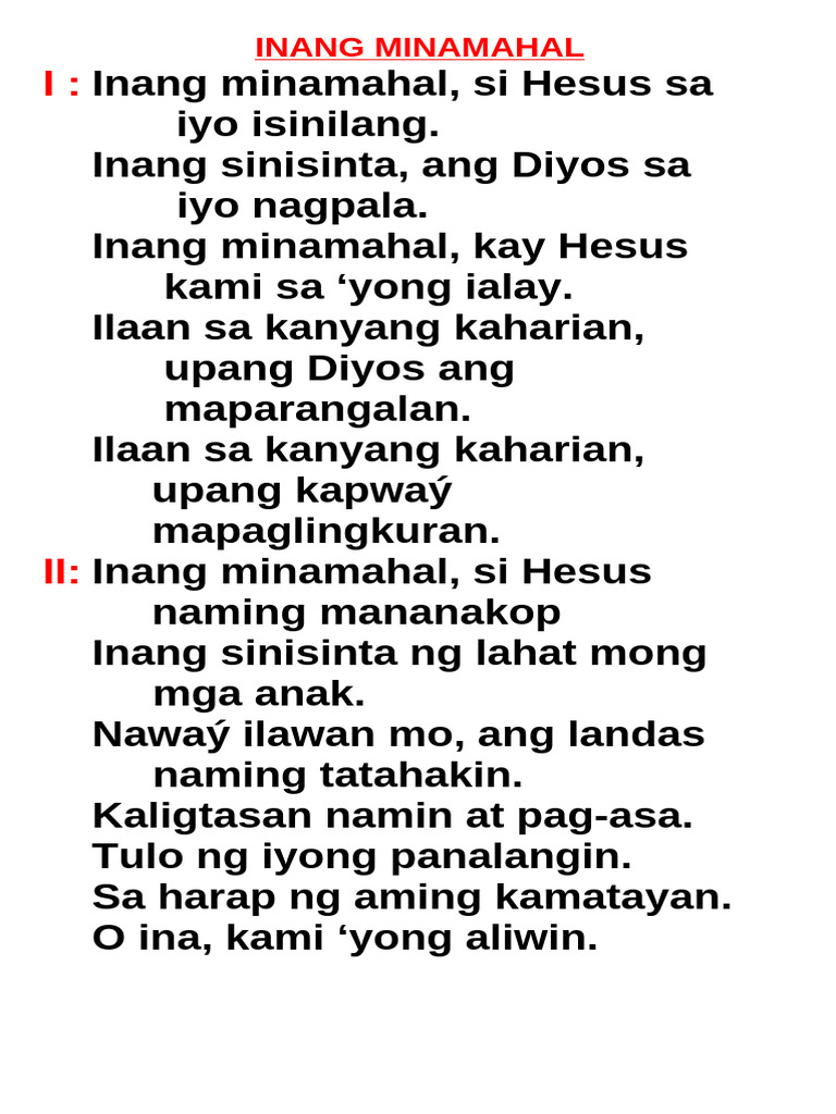 Inang Minamahal Lyrics | PDF
