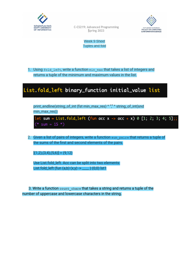 Tuples and Fold Functions in OCaml | PDF