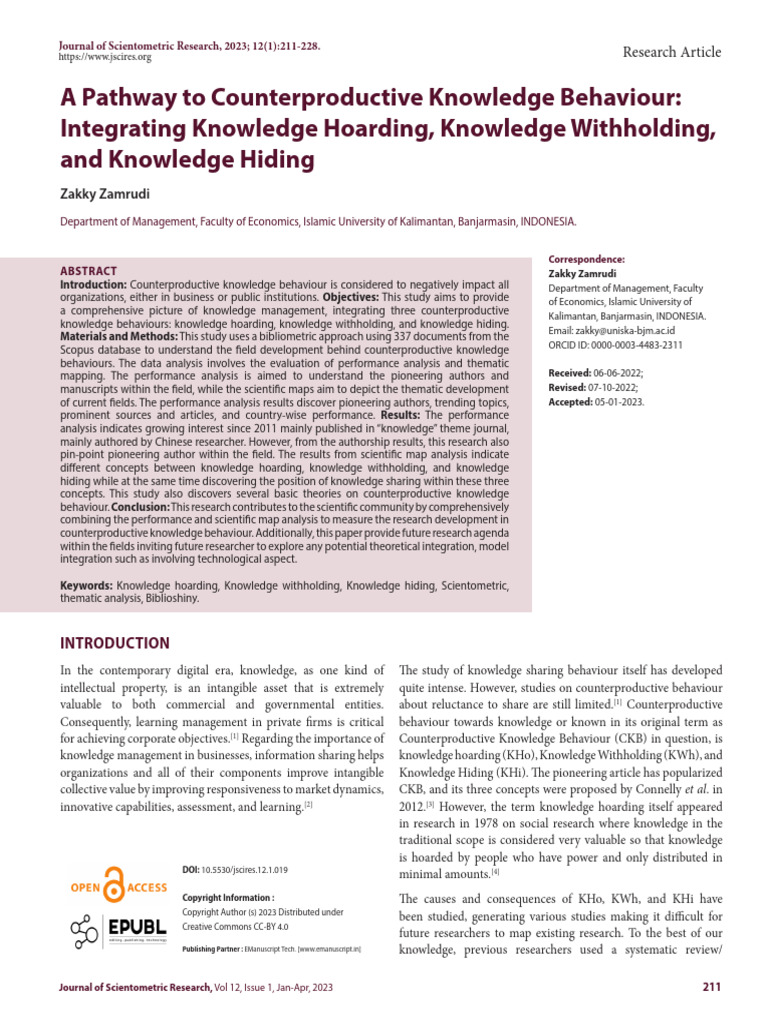 Counterproductive Knowledge Behaviours Explained | PDF | Data | Knowledge