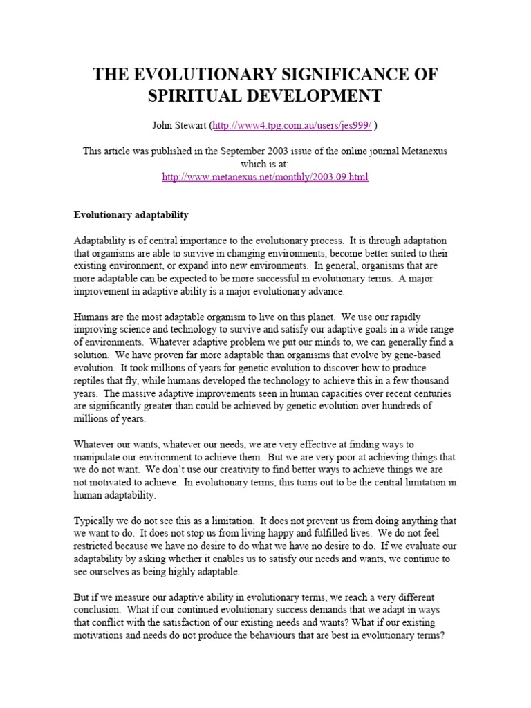 Spiritual Development and Evolutionary Adaptability | PDF | Evolution ...