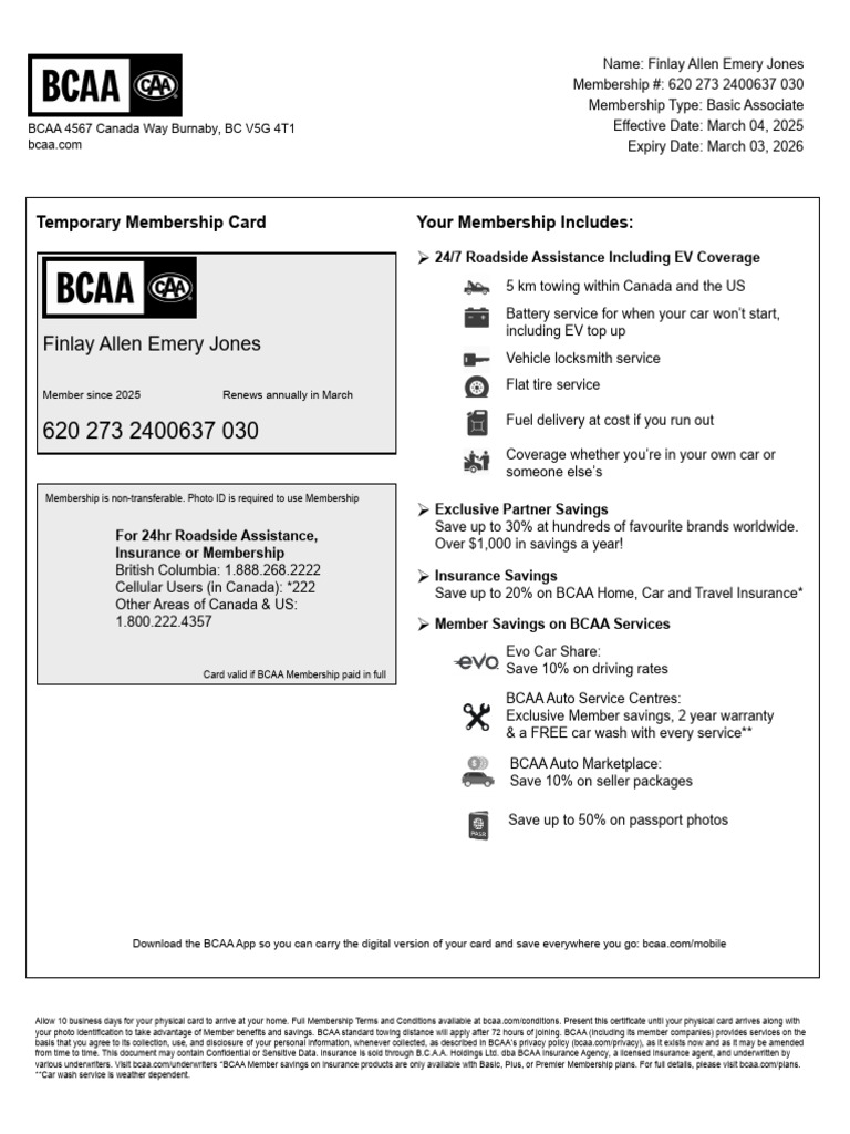 BCAA Membership Details for Finlay Jones | PDF | Insurance | Underwriting