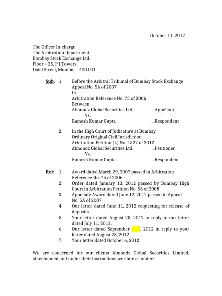Almondz Letter To BSE 11.10.12 | PDF | Judiciaries | Justice