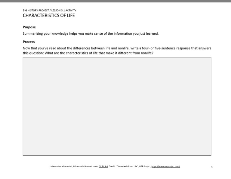 BHP 314b Activity Characteristics of Life | PDF