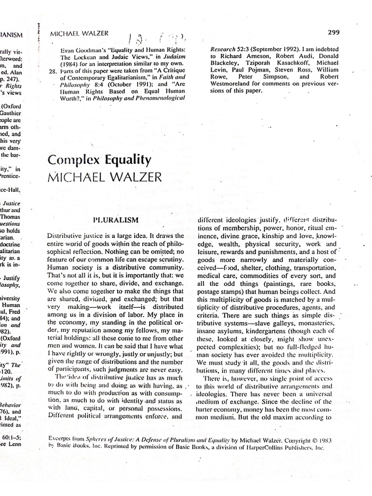 Micheal Walzer- Complex Equality | PDF