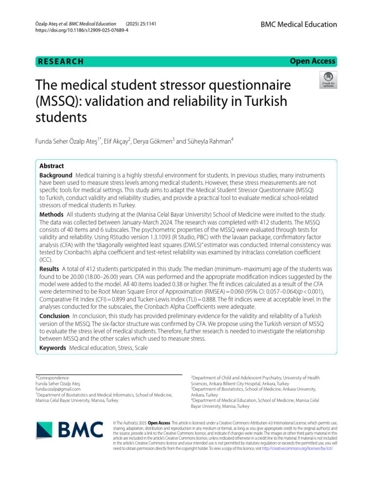 Turkish MSSQ Validation for Medical Students | PDF | Psychometrics ...