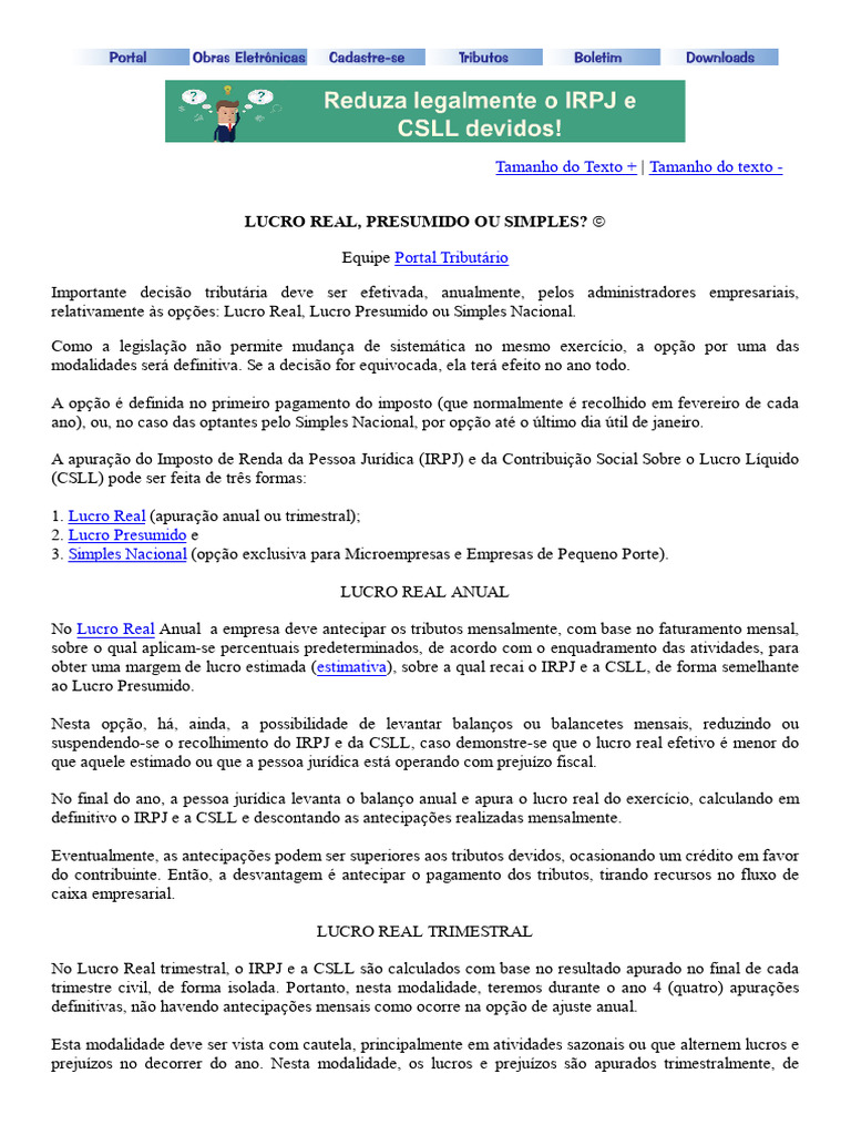 Lucro Real, Presumido ou Simples? | PDF | Imposto de Renda | Impostos