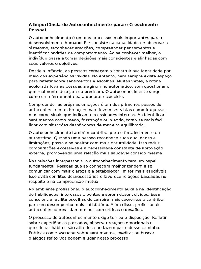 Autoconhecimento e Crescimento Pessoal | PDF | Emoções | Consciência