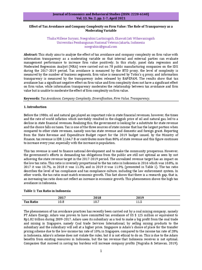 Tax Avoidance, Complexity & Firm Value | PDF | Taxes | Interest