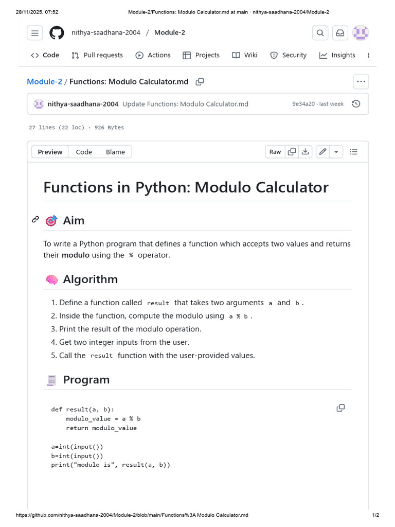 Python Modulo Calculator Function | PDF