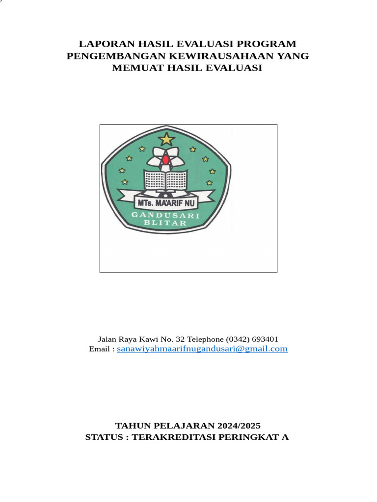Laporan Hasil Evaluasi Program Pengembangan Kewirausahaan Yang Memuat ...