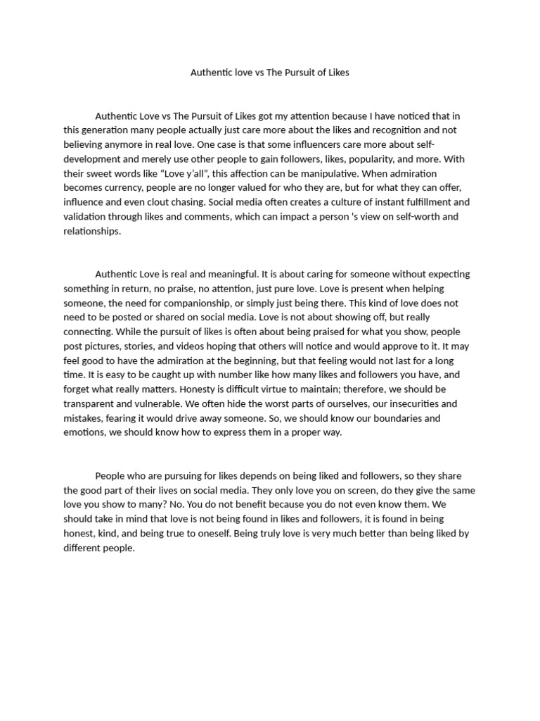 Authentic Love Vs The Pursuit of Likes | PDF