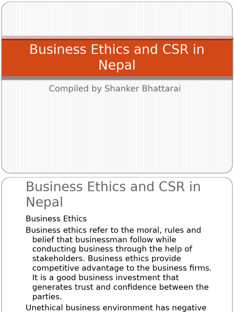 Business Ethics and CSR in Nepal | PDF | Business Ethics | Corporate ...