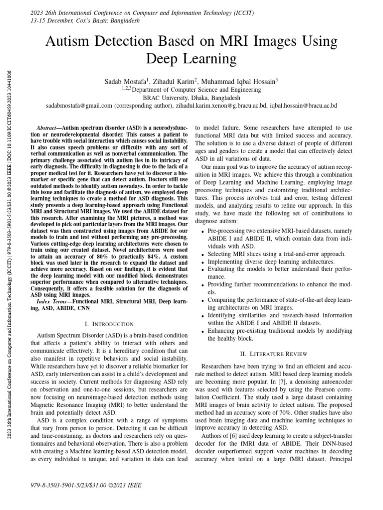 Deep Learning for Autism Detection via MRI | PDF | Functional Magnetic ...