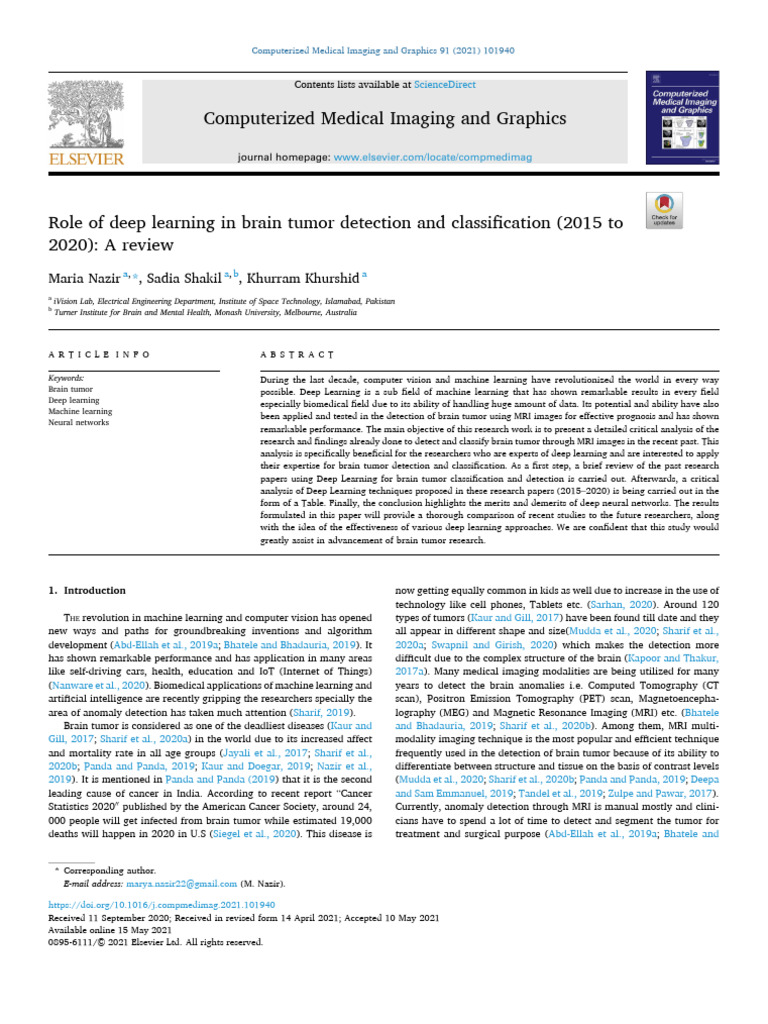 Deep Learning for Brain Tumor Detection | PDF | Magnetic Resonance ...