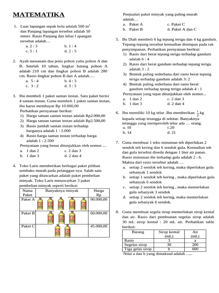Soal Matematika Rasio dan Perbandingan | PDF