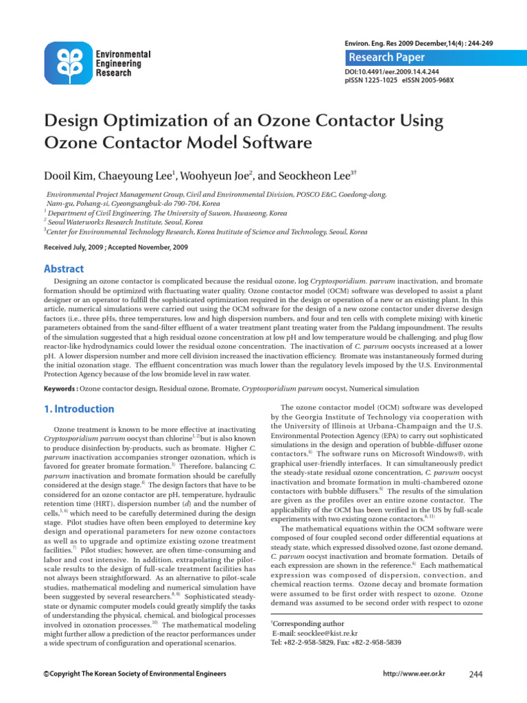 Kim Et Al. (2009) Design Optimization of An Ozone Contactor Using Ozone ...