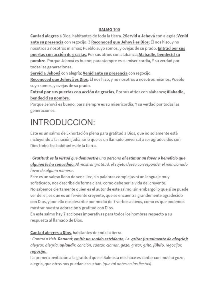 Salmo 100: Gratitud y Alabanza a Dios | PDF | eucaristía | Dios