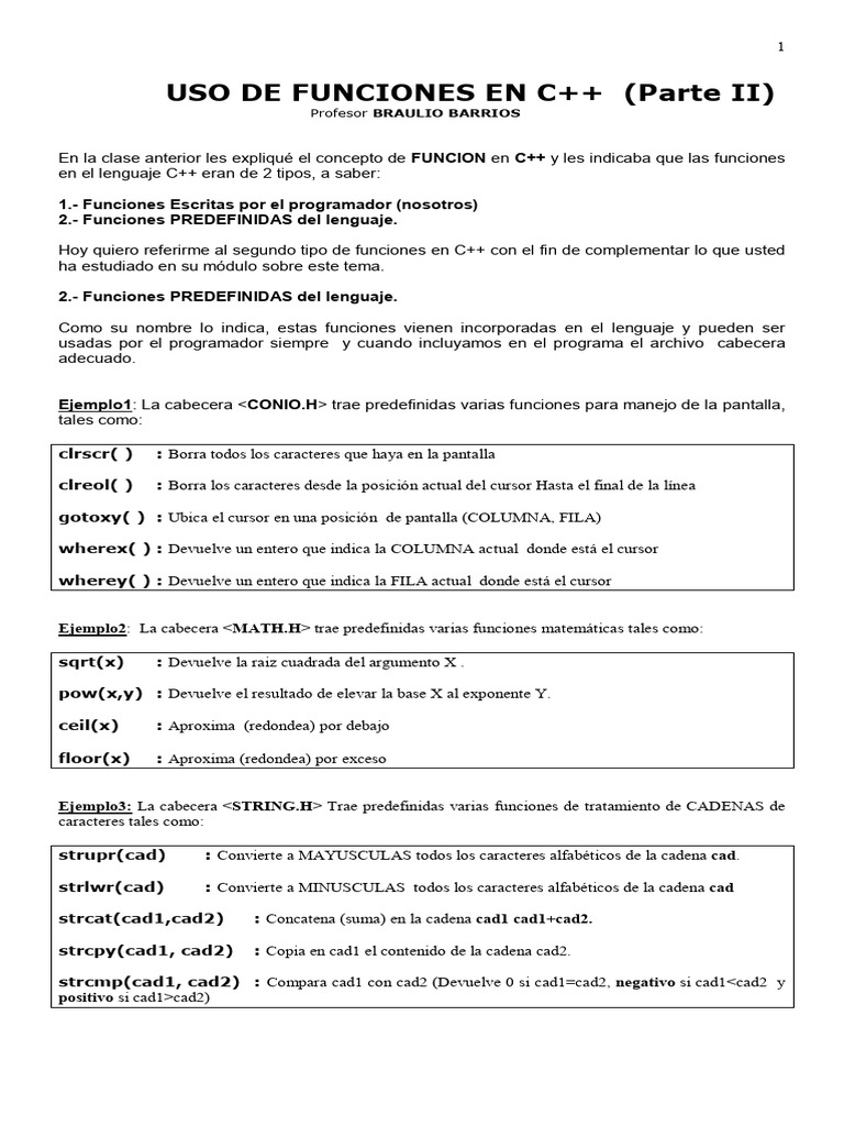 Uso de Funciones de C++ - Parte 2 | PDF | C ++ | Lenguaje de programación