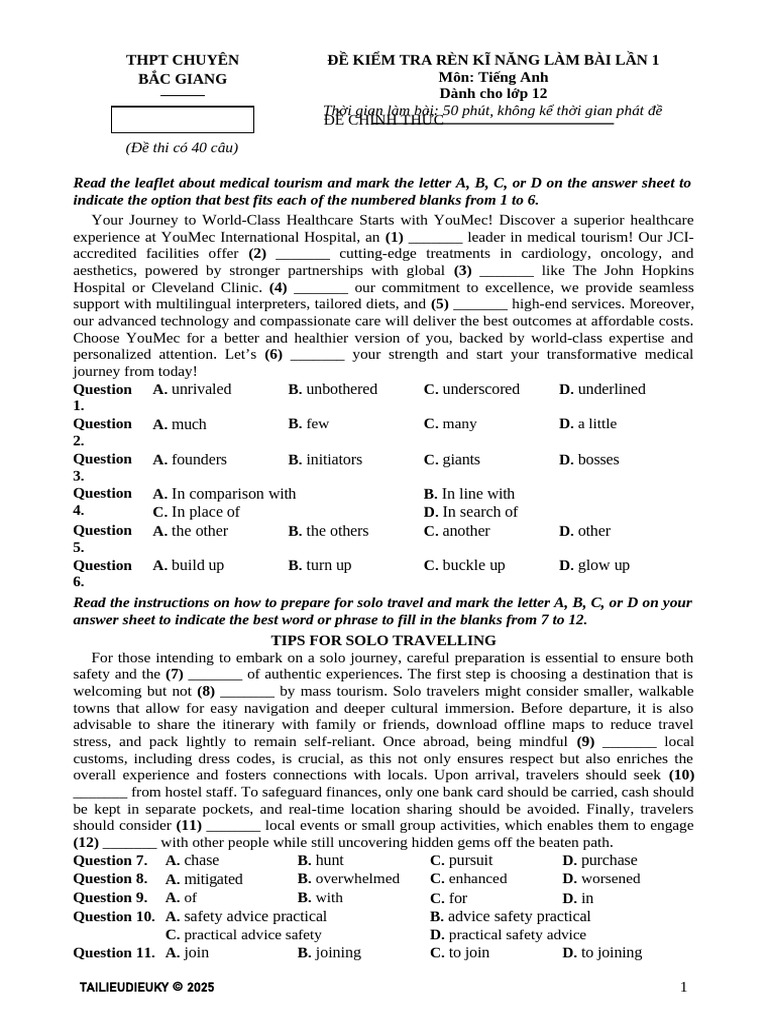 English Test for 12th Grade Students | PDF