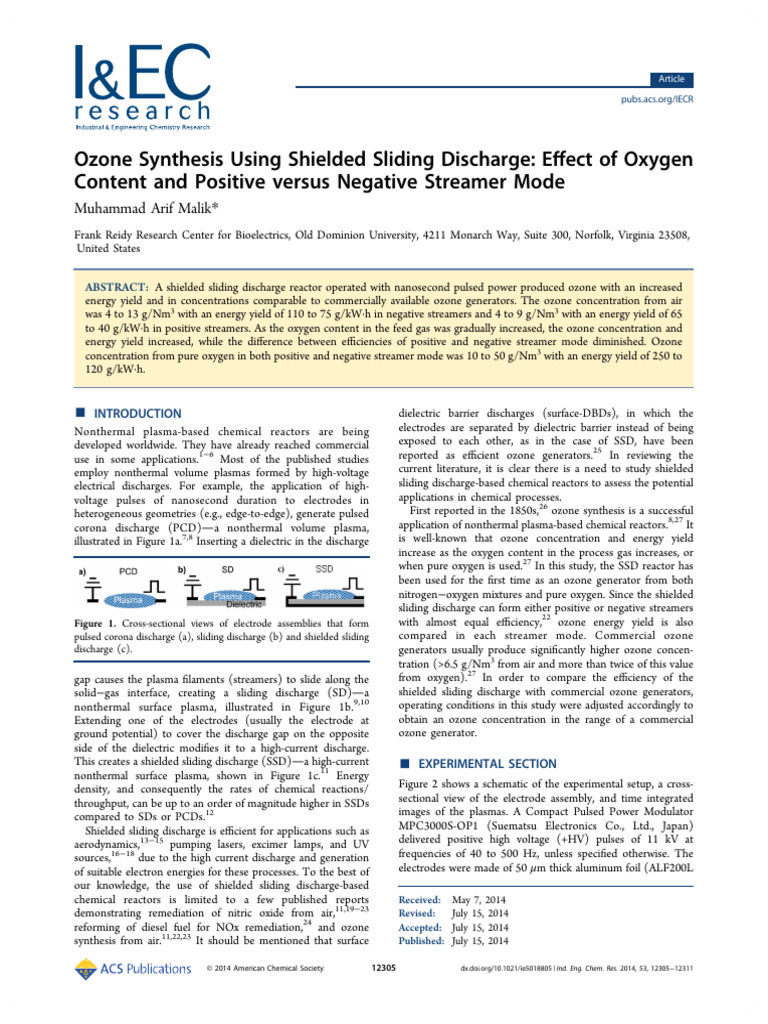 Ozone Production via Shielded Sliding Discharge | PDF | Ozone ...