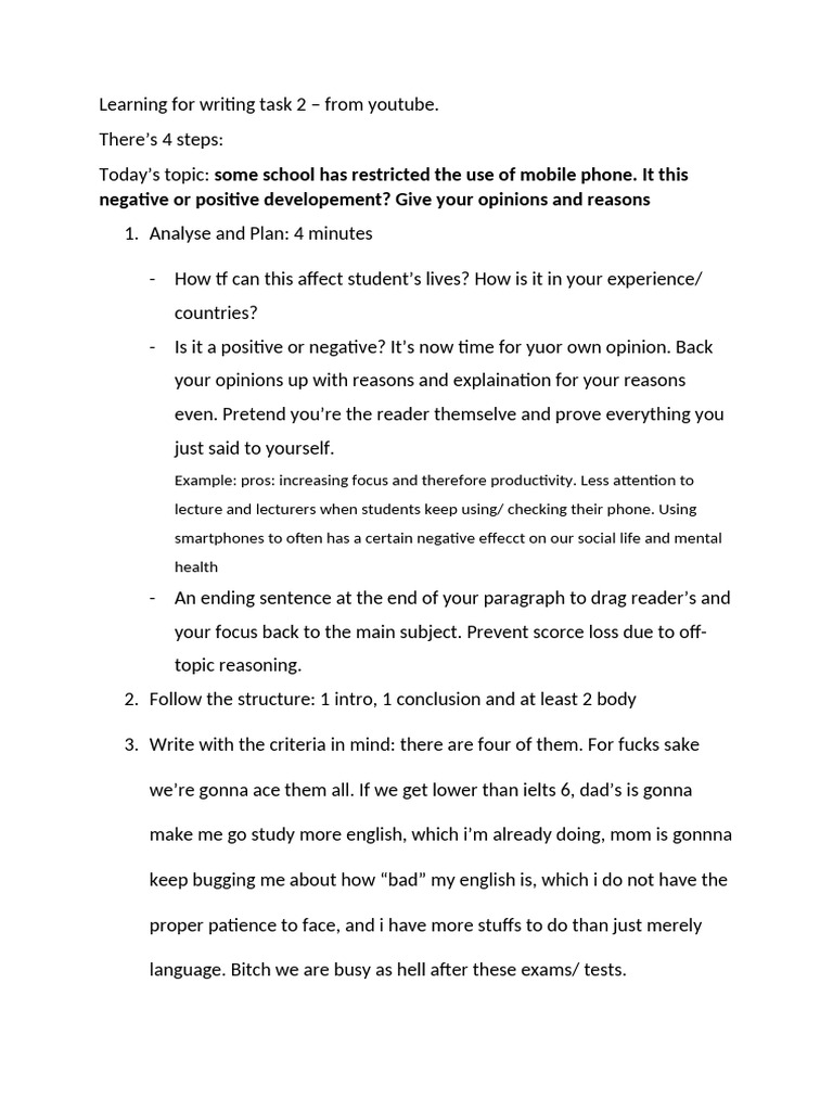 Learning for Writing Task 2 | PDF | Teachers | Classroom