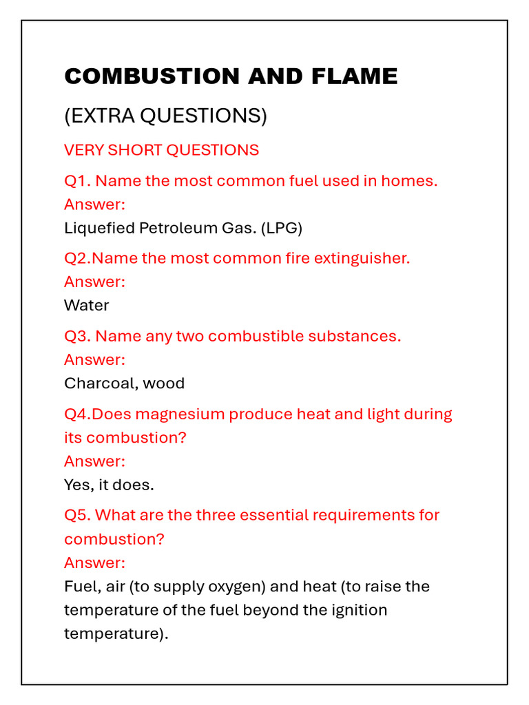 COMBUSTION AND FLAME(EXTRA QUESTION) | PDF | Combustion | Fires