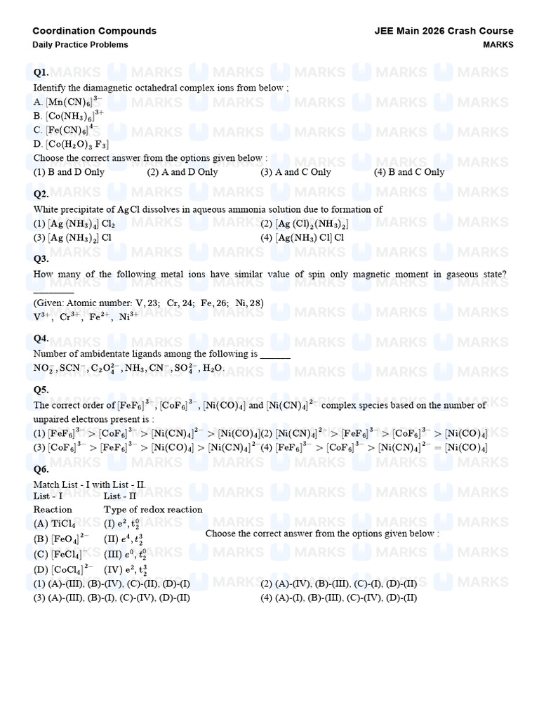 Coordination Compounds Practice Problems | PDF | Coordination Complex ...