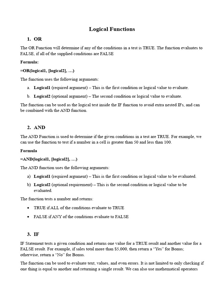 Excel Logical Functions Explained | PDF | Argument | Function (Mathematics)