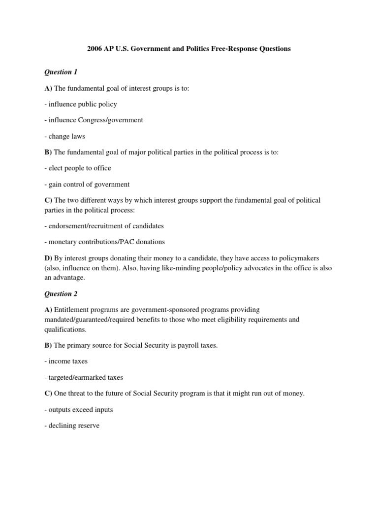 2006 AP U.S. Gov. and Politics Free-Response Questions | PDF | Social ...
