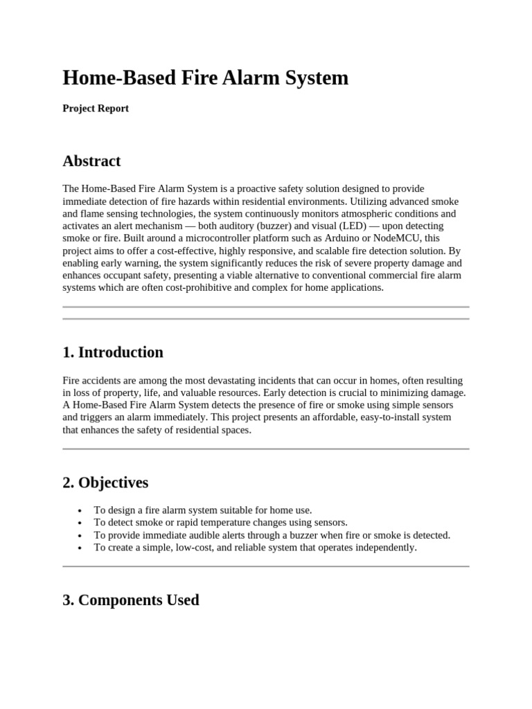 Home Fire Alarm System Project Report | PDF | Fires | Sensor