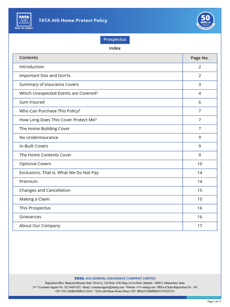 TATA AIG Home Protect Policy Overview | PDF | Insurance | Radioactive ...