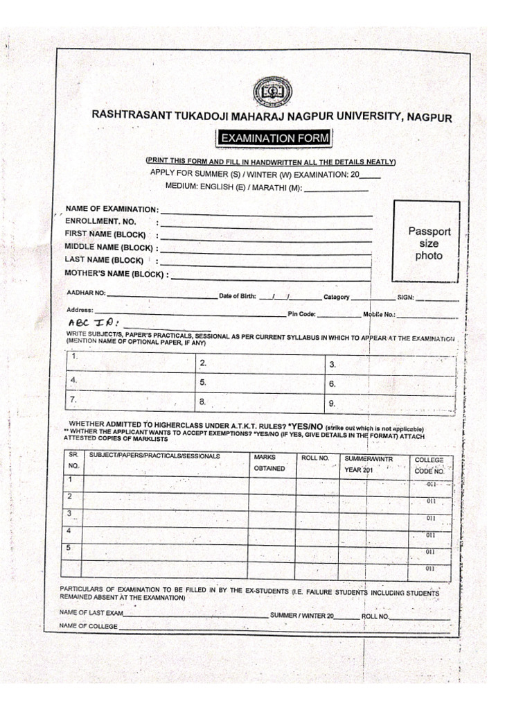 Exam Form | PDF